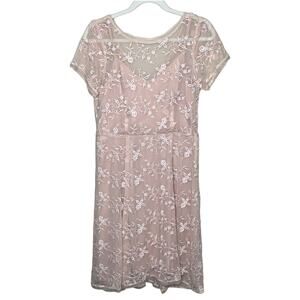 Tracy Reese Dusty Rose/ Light Pink Embroidered Dress Oatmeal lining Medium NWT